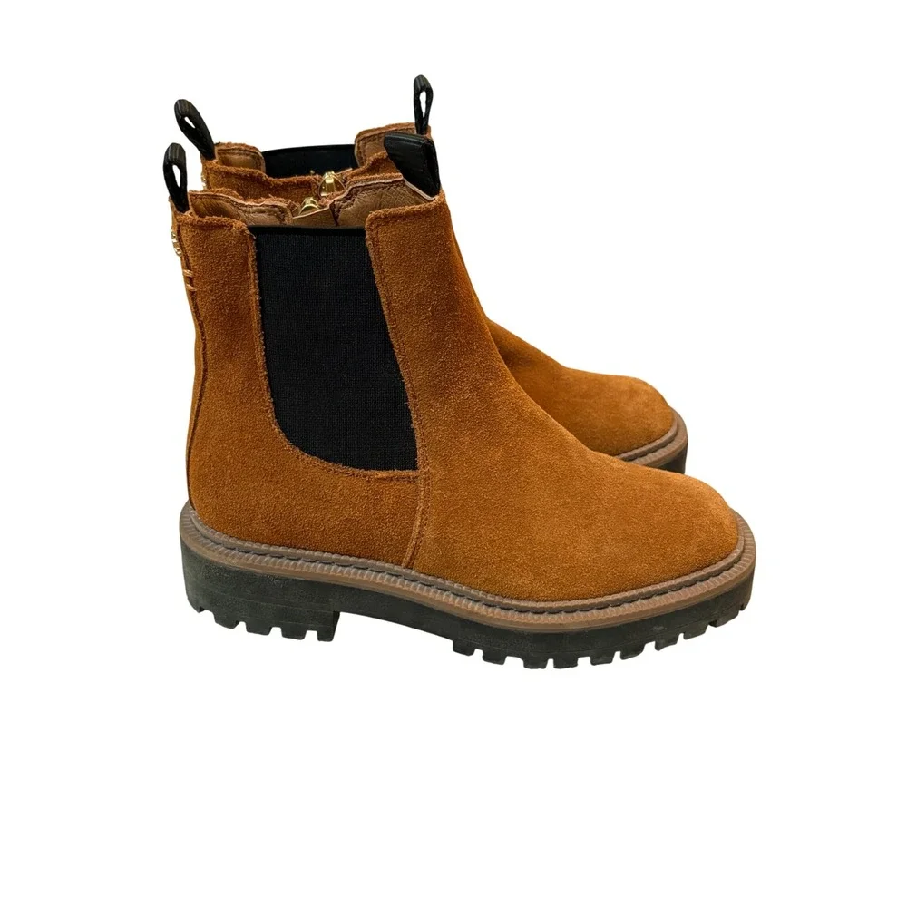 Sam Edelman Laguna Kids Suede Leather Chelsea‎ Boots Ginger Brown Lug Sole 1Y